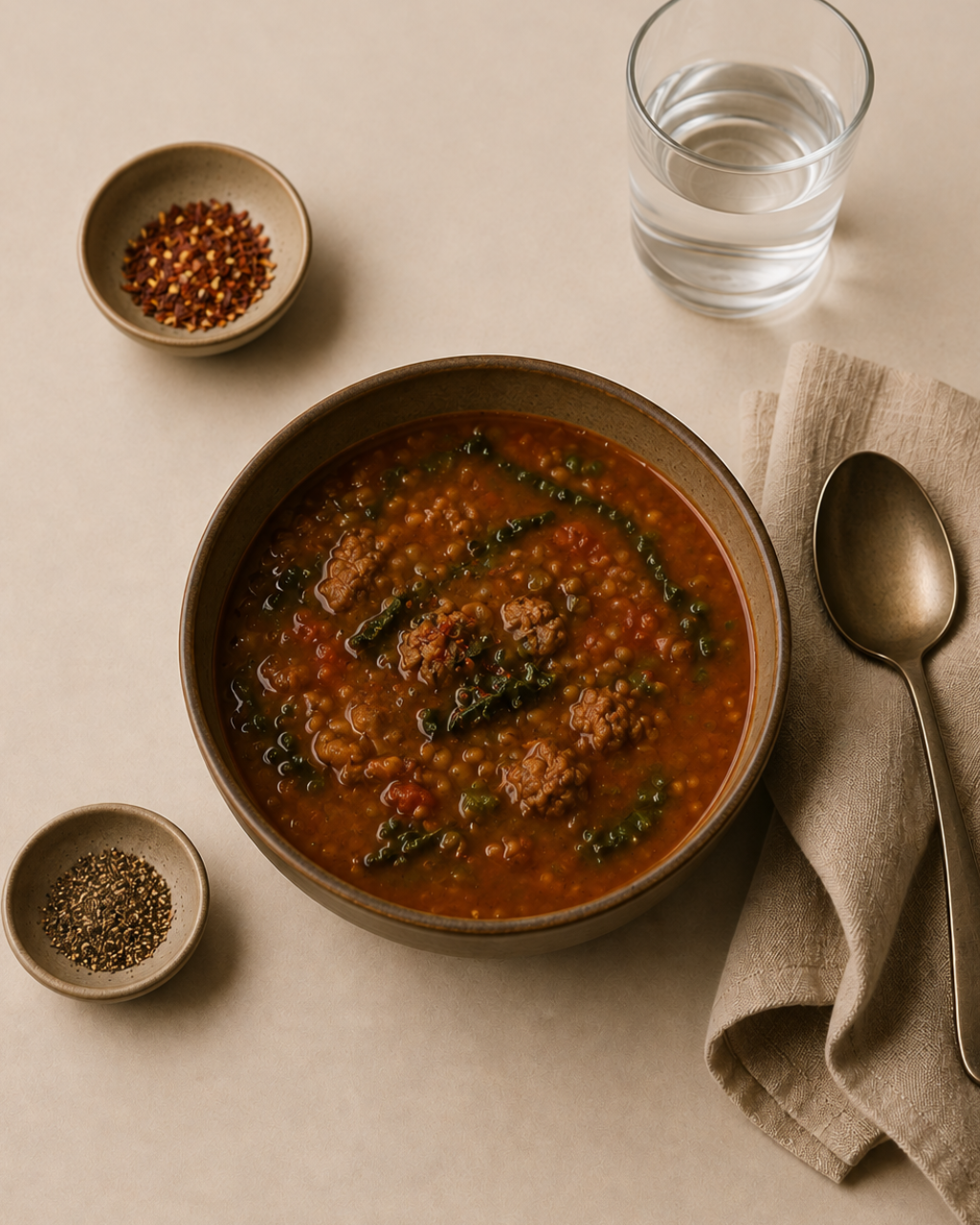 Lentil Soup with Pork Sausage & Kale